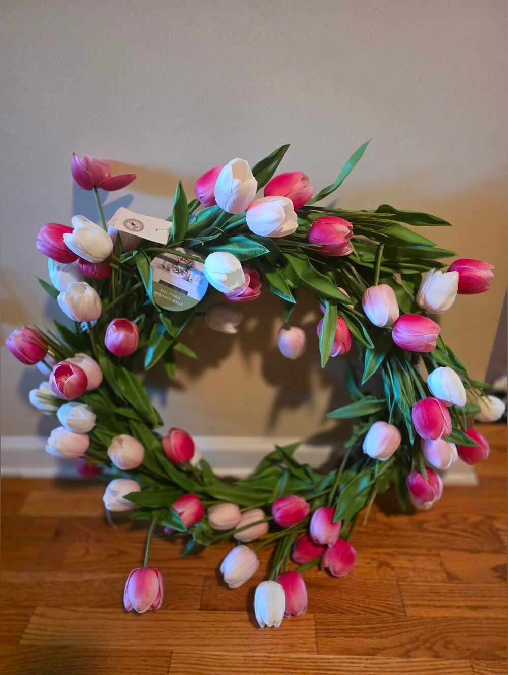 Home Holiday Pink & White Tulip Wreath - 24" NEW